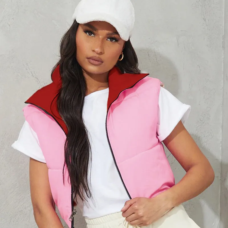 contrast color positive and negative two-wear sleeveless vest（AY1338）