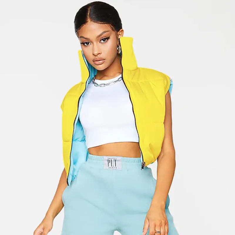 contrast color positive and negative two-wear sleeveless vest（AY1338）