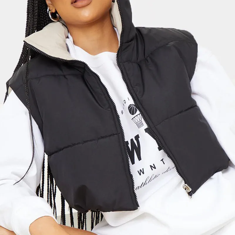contrast color positive and negative two-wear sleeveless vest（AY1338）